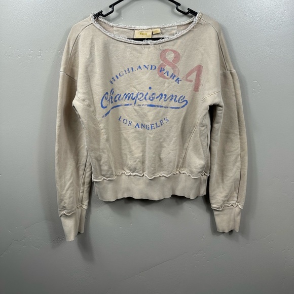 Anthropologie Maeve Cream Highland Park Championship Sweatshirt XS - Picture 2 of 5